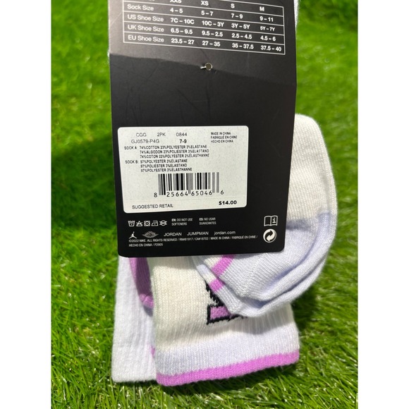 Jordan Girls Lightweight Crew Socks 2 Pack Purple Ombre Lilac White Size S 7-9 - Picture 4 of 4